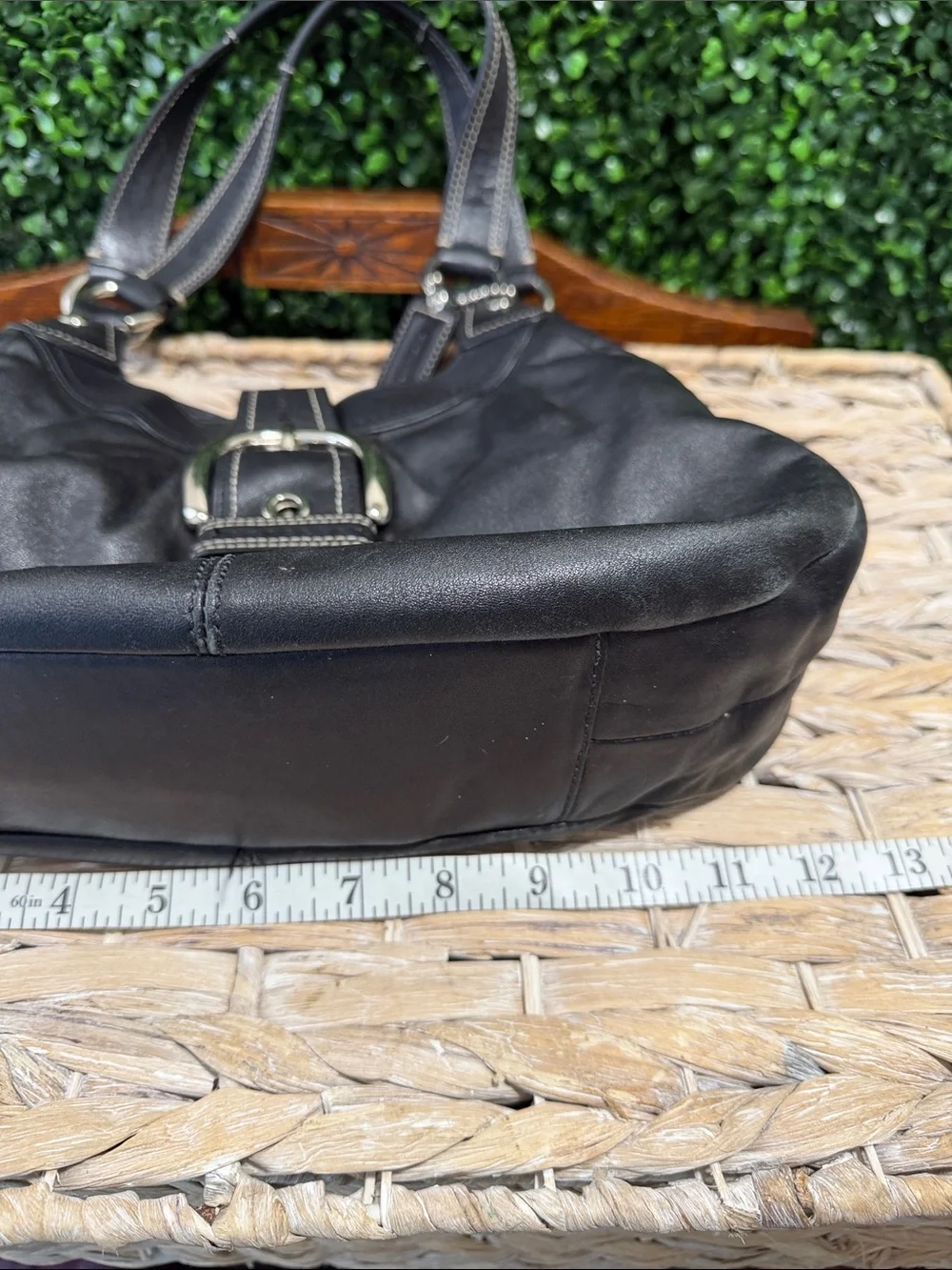 Coach SoHo Lynn Black Leather Shoulder Bag with Buckle Detail